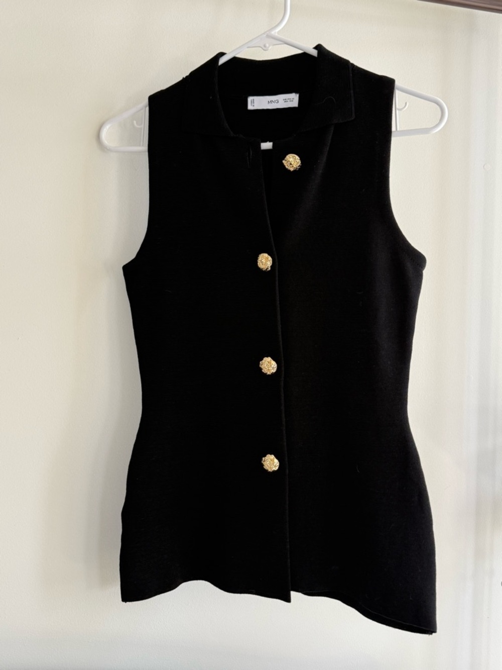 Mango Black Knitted Vest with Gold Buttons- NWOT